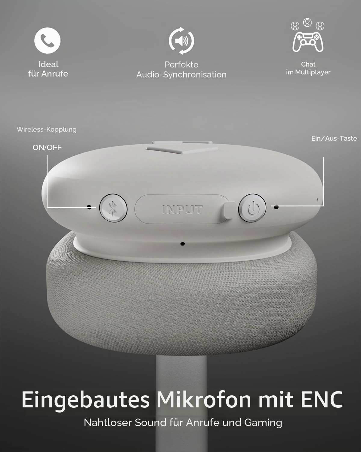 JAZ Pure Wave – Wireless Gaming On-Ear Kopfhörer, Niedrige Latenz, 3,5-mm-Klinkenanschluss, Mikrofon und Steuerung, Lade- und AUX-Kabel inklusive, für Smartphone, Tablet, Laptop, 50 Stunden