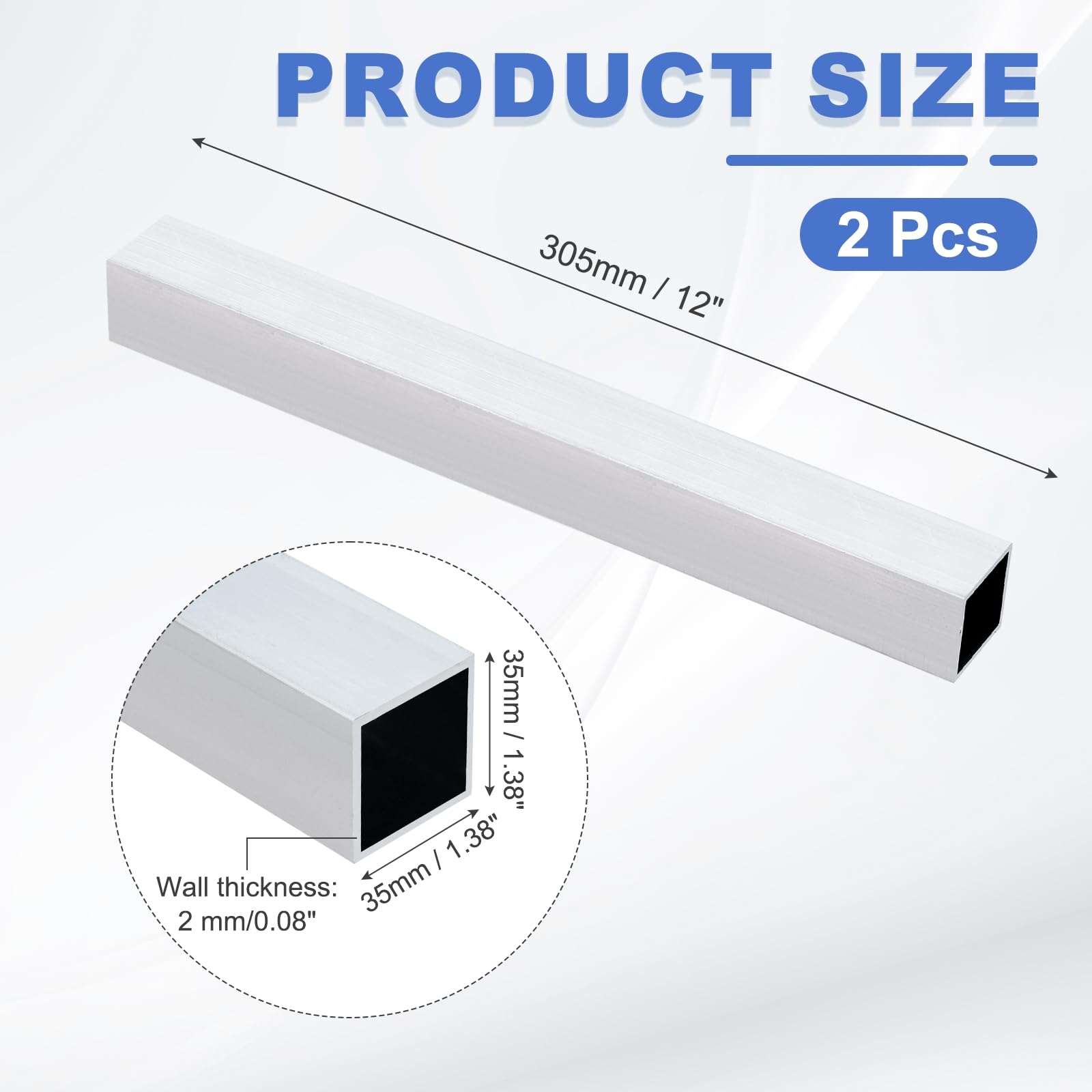 6063 Aluminum Square Tubes - 12" Length -2