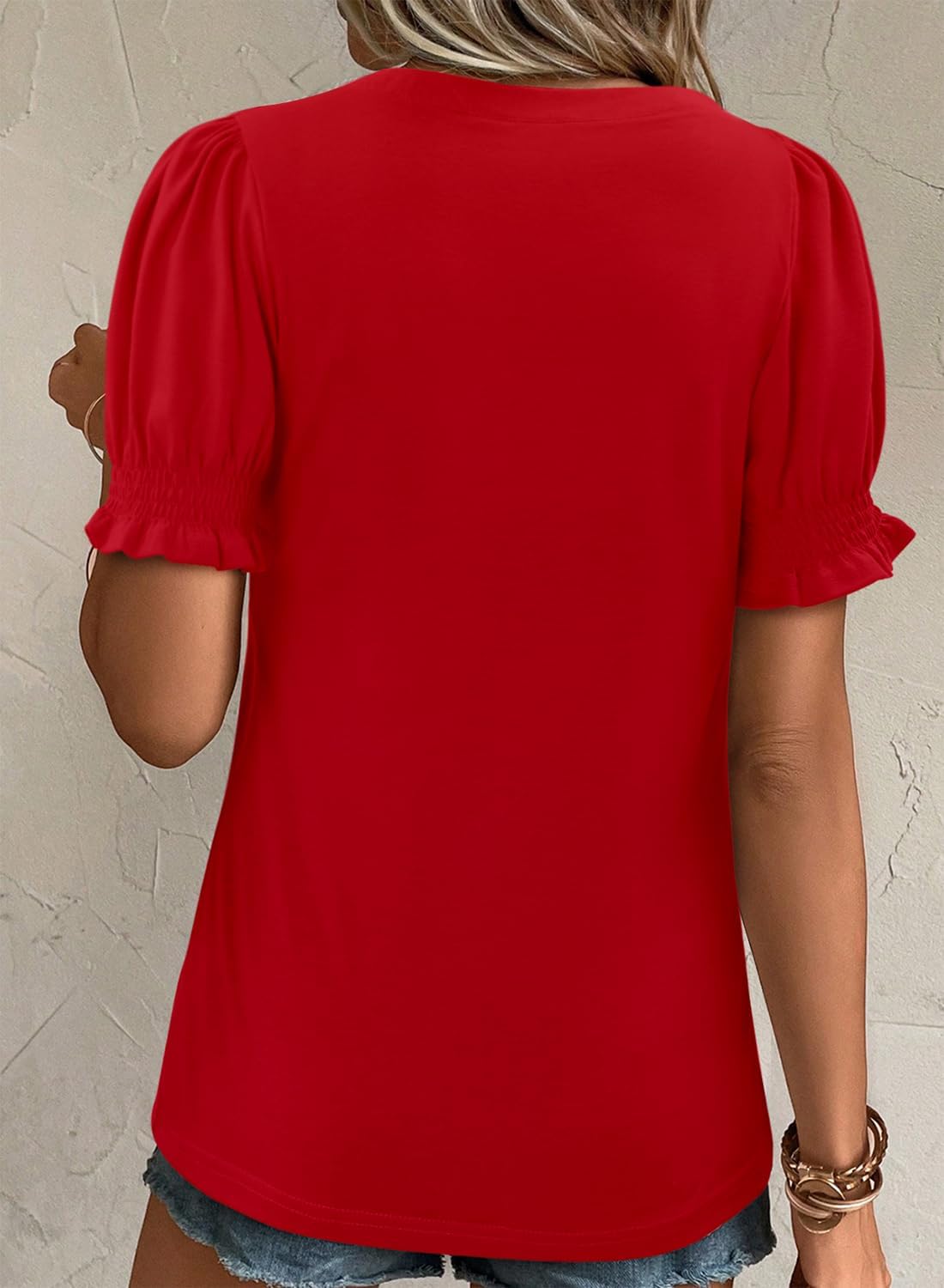 CRAZY GRID Women's Summer Tops Ruffle Short Sleeve 2026 Casual Knit Loose Fit T-Shirt - Image 3