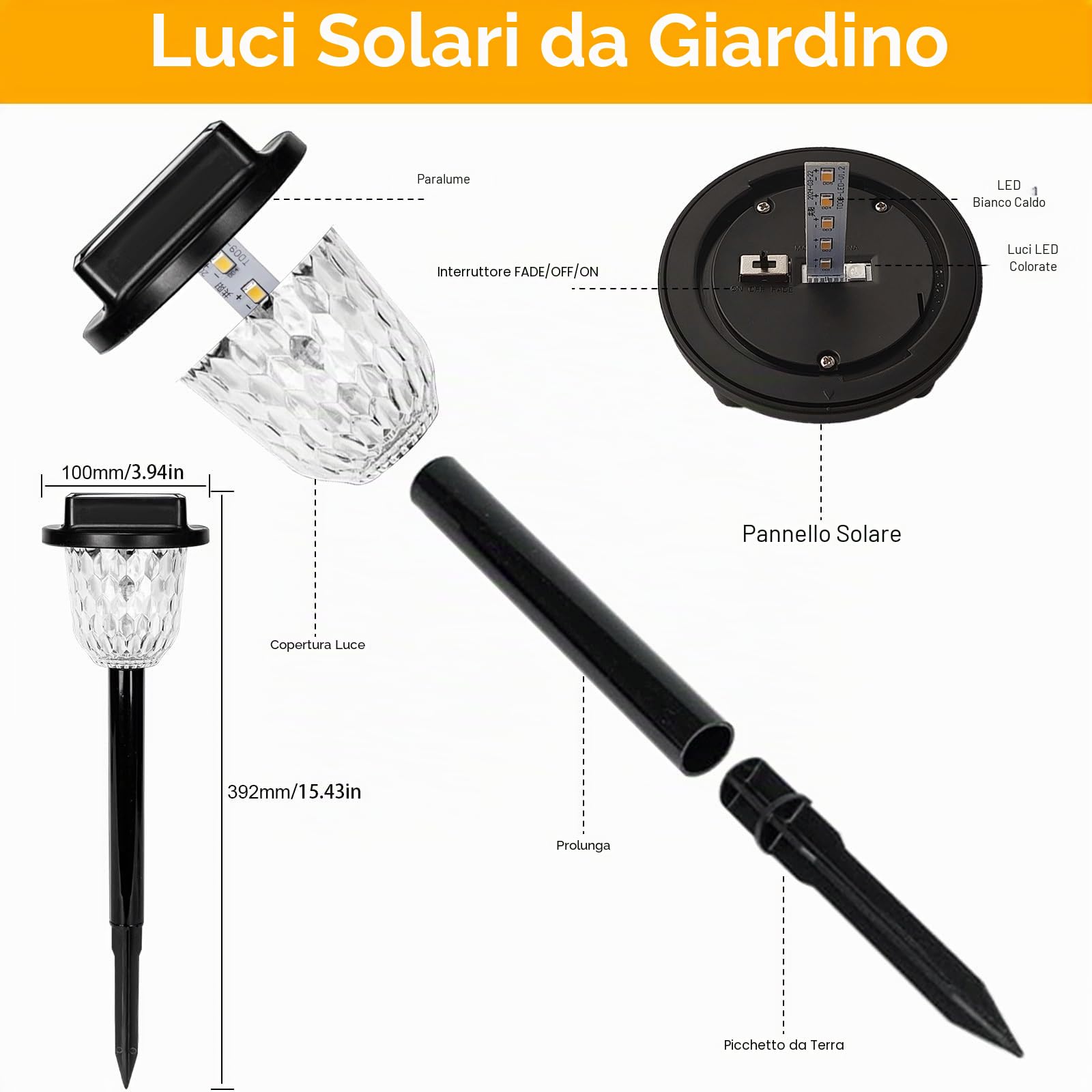 CREATESTAR Luci Solari da Giardino, 6 Pezzi Luci Solari Esterno Bianca Calda e RGB IP55 Impermeabile Lampade per Cortile Marciapiede Patio Prato Paesaggio Vialetto