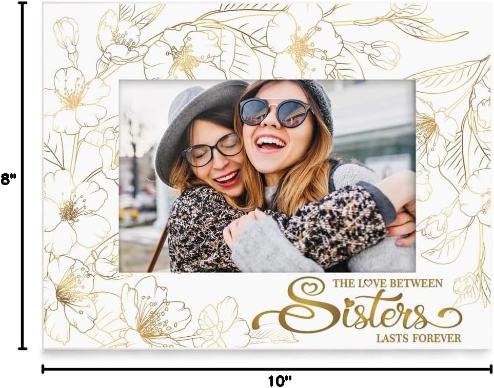 KATE POSH Sisters Gold Picture Frame, The Love Between Sisters Lasts Forever Photo Frame (5x7-Horizontal Gold)