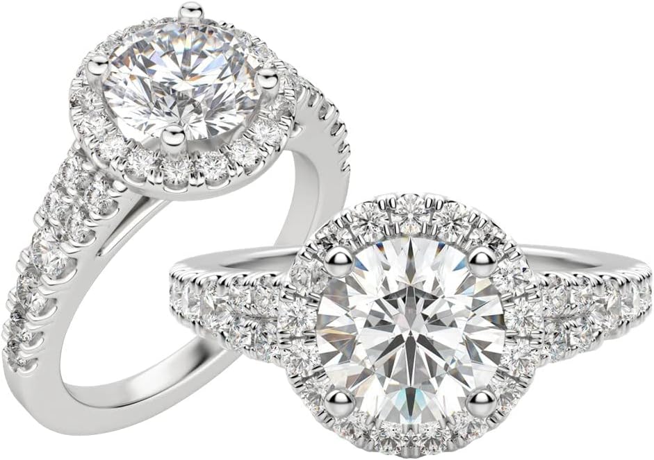 Round Moissanite Halo Engagement Rings 2/3 CT Diamond Wedding Bridal Gift Her Anniversary Promise Handmade Ring for Women Silver 10K 14K 18K Gold Band