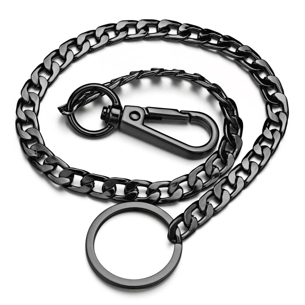 BooeDareno 42CM Long Metal Keychain Wallet Belt Chain Rock Punk Trousers Hipster Pant Jean HipHop Jewelry Men's Key Ring Chain(Black)