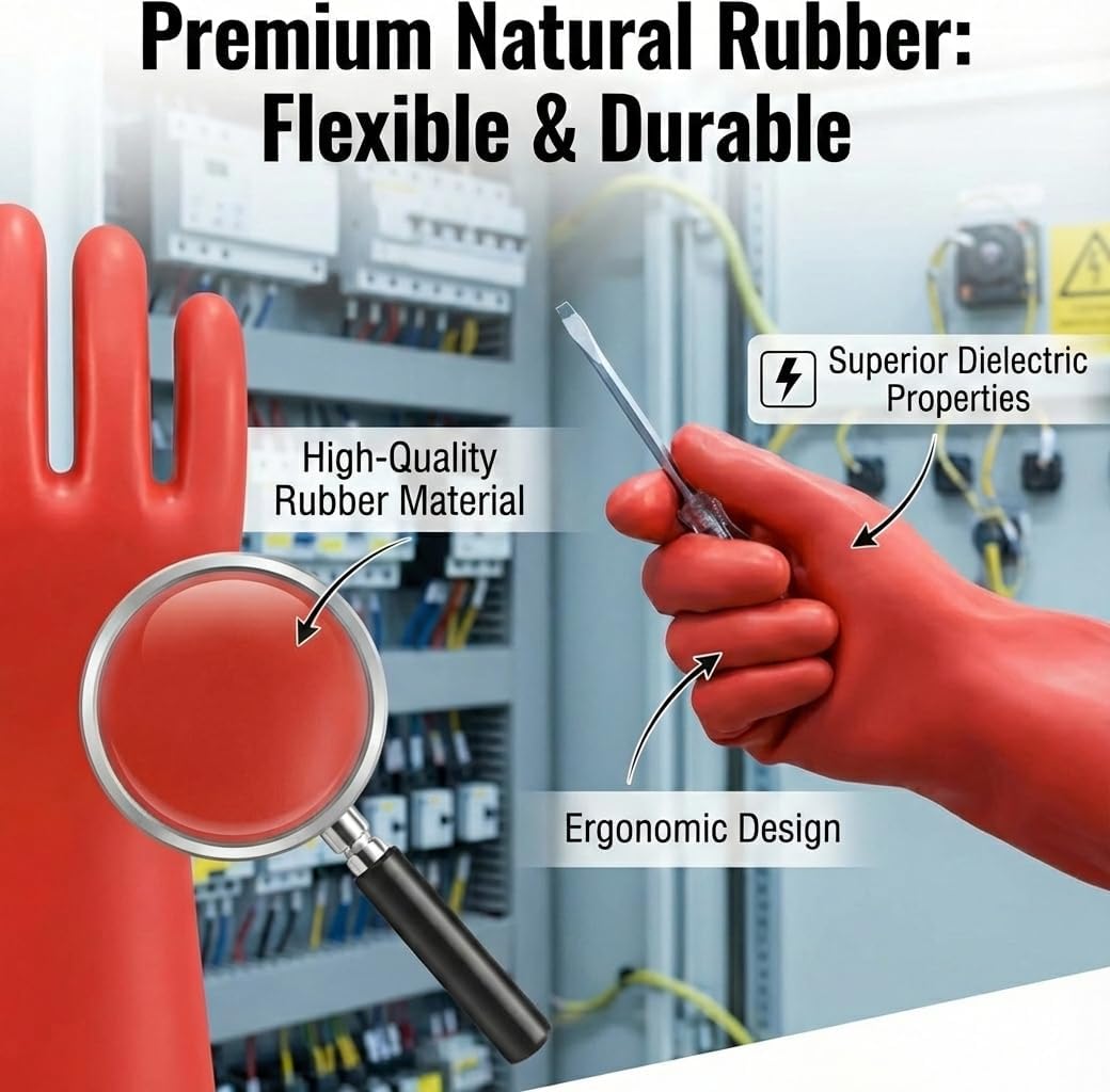 Insulated Electrician Gloves - Class 1 ASTM Compliant High Voltage Dielectric Electrical Gloves For Electrician,Electrical Safety Gloves 8000V AC - Image 2