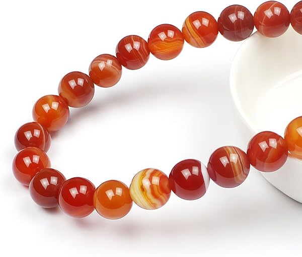 MJDCB 83pcs 4mm Agate Carnelian Red Striped Loose Natural Stone Beads for Making Bracelets Necklaces and Jewelry Hard Stones for Jewellery Making DIY Round - 2