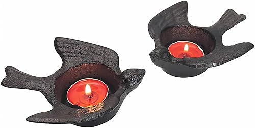 Juego de 2 portavelas pequeño de hierro fundido, hecho a mano, estilo vintage, portavelas rústico, portavelas de granja para chimenea, estantes y