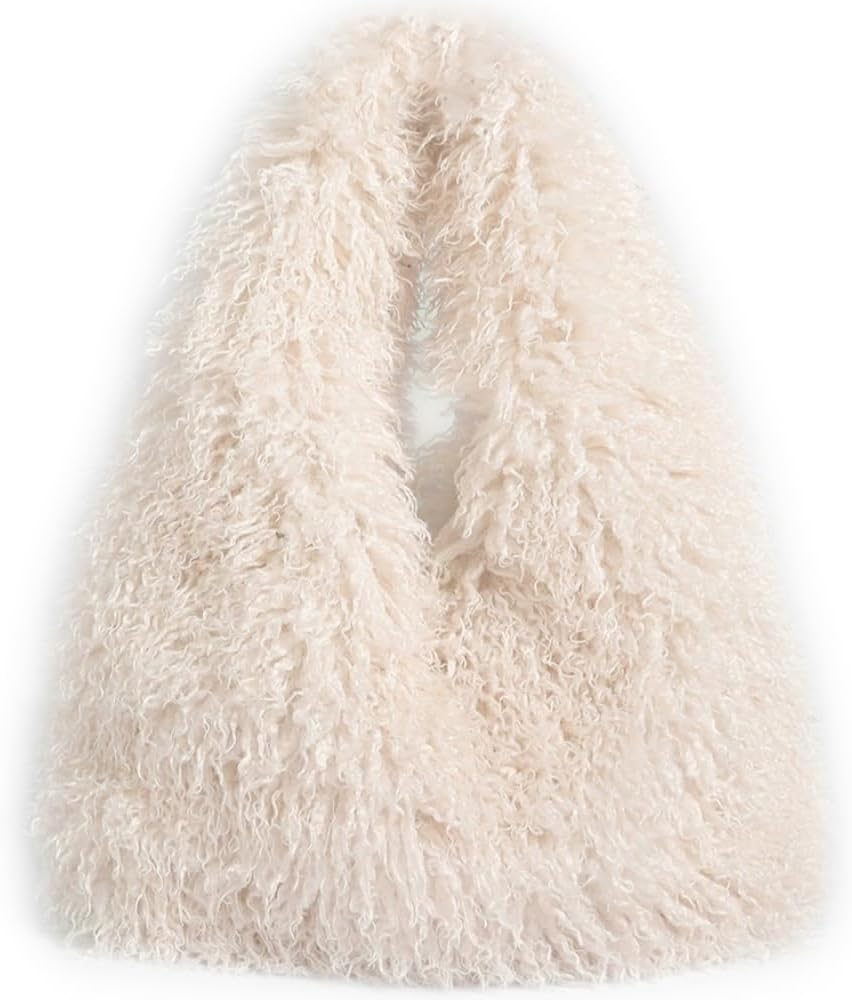 Faux Fur Large Hobo Shoulder Bag for Women Y2K Fluffy Handbag and Purses Cute Plush Furry Totes