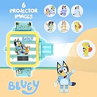 Vista 2 de Accutime Bluey - Reloj de proyector digital para niños con 6 diapositivas de imagen, correa de personaje ajustable, pantalla LCD digital, botón