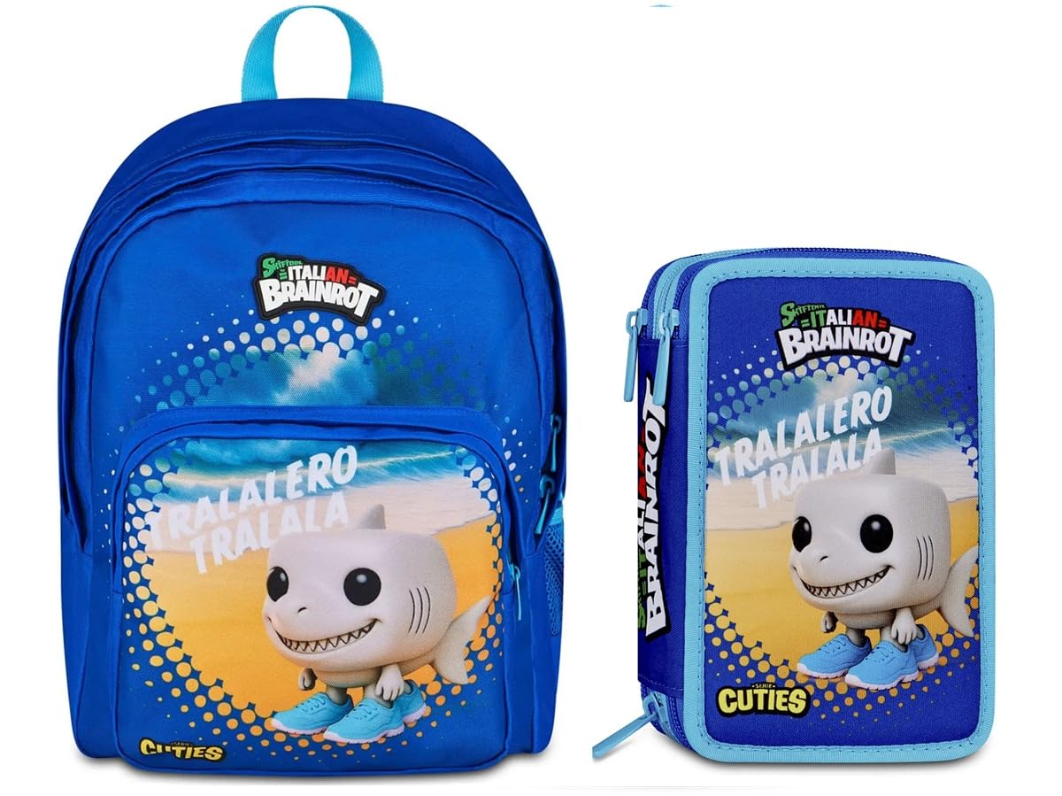 Generico Zaino + Astuccio Italian Brainrot | Set Scuola trallalero trallala Brainrot | School Pack Completo Zaino Scuola Ergonomico con Astuccio coordinato 3 Scomparti