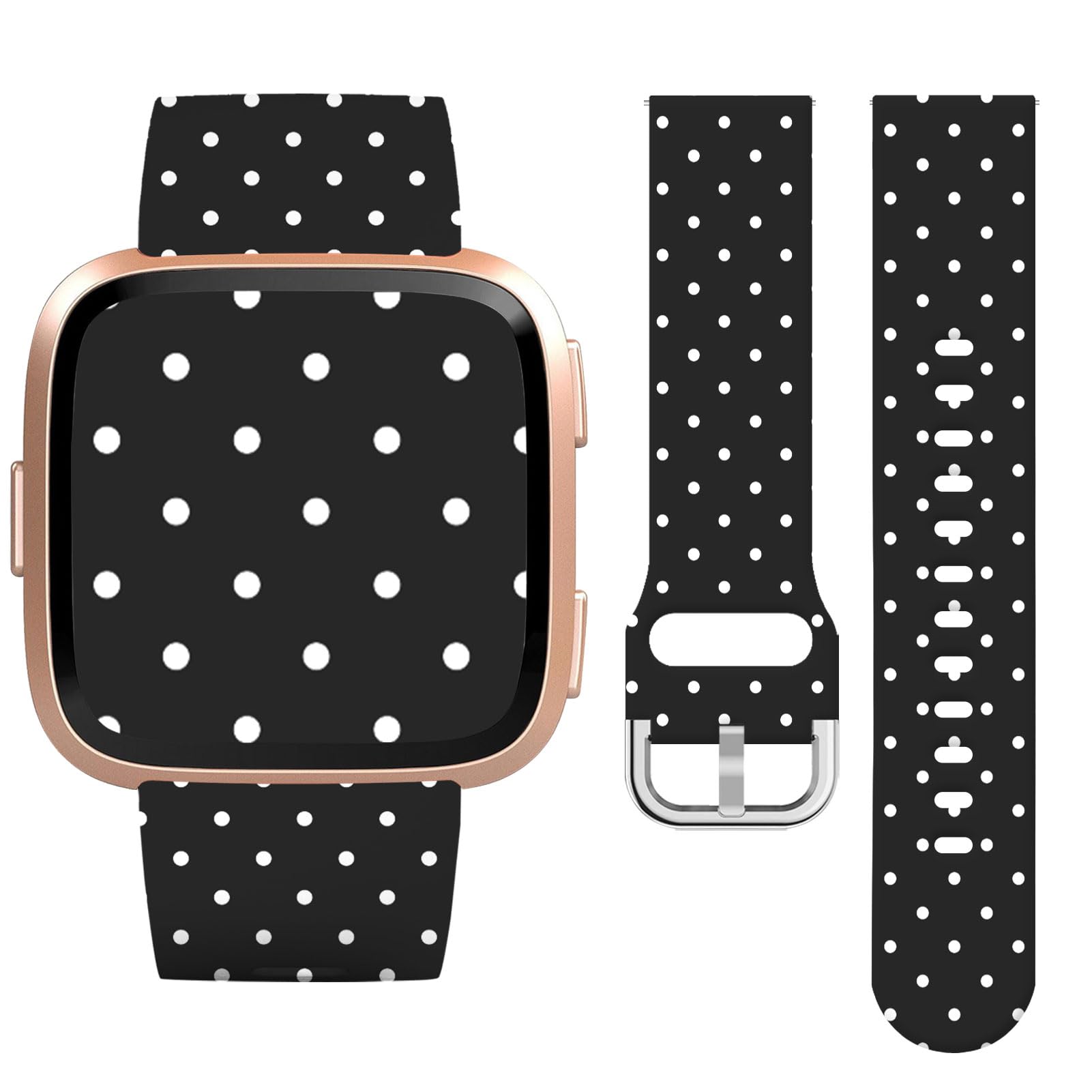 Vozehui Black Polka Dot Silicone Straps for Fitbit Versa/Versa 2/Versa Lite, Soft Unique Printing Technology, Waterproof Durable Adjustable Easy Install Comfortable Replacement Band for Women Men