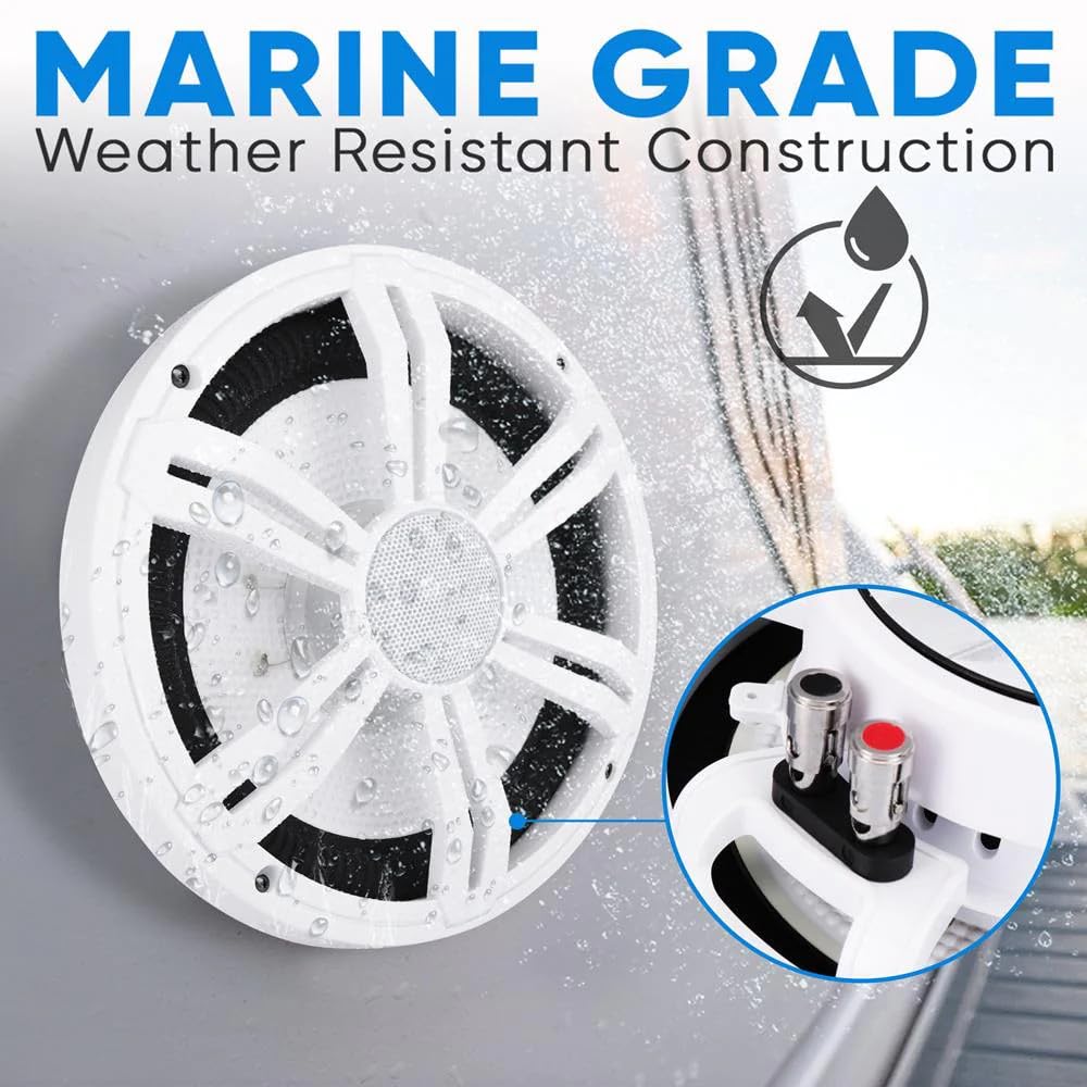 KIT Set FÜR Pyle PLSMRW64WT 1 x 16,5 cm wasserdichter Marine-Subwoofer, 165 mm, 6,5 Zoll Durchmesser, 75 Watt RMS & 150 Watt Max, DVC, 4 + 4 Ohm, Farbe: Weiß, Gummiaufhängung für Boote, 1 Stück