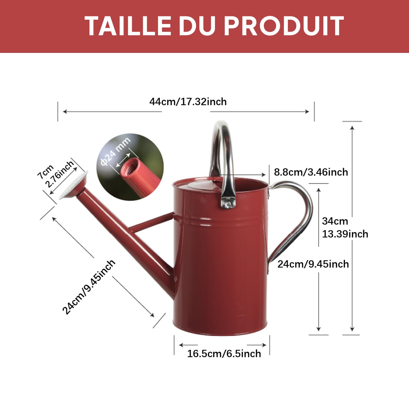 F Fityle Arrosoir 5L Grande Capacité pour Plantes, Arrosoir Jardin Professionnel avec Tête Détachable Étanche, Poignée Ergonomique en Acier Inoxydable, pour Plantes d'Intérieur et d'Extérieur, Rouge