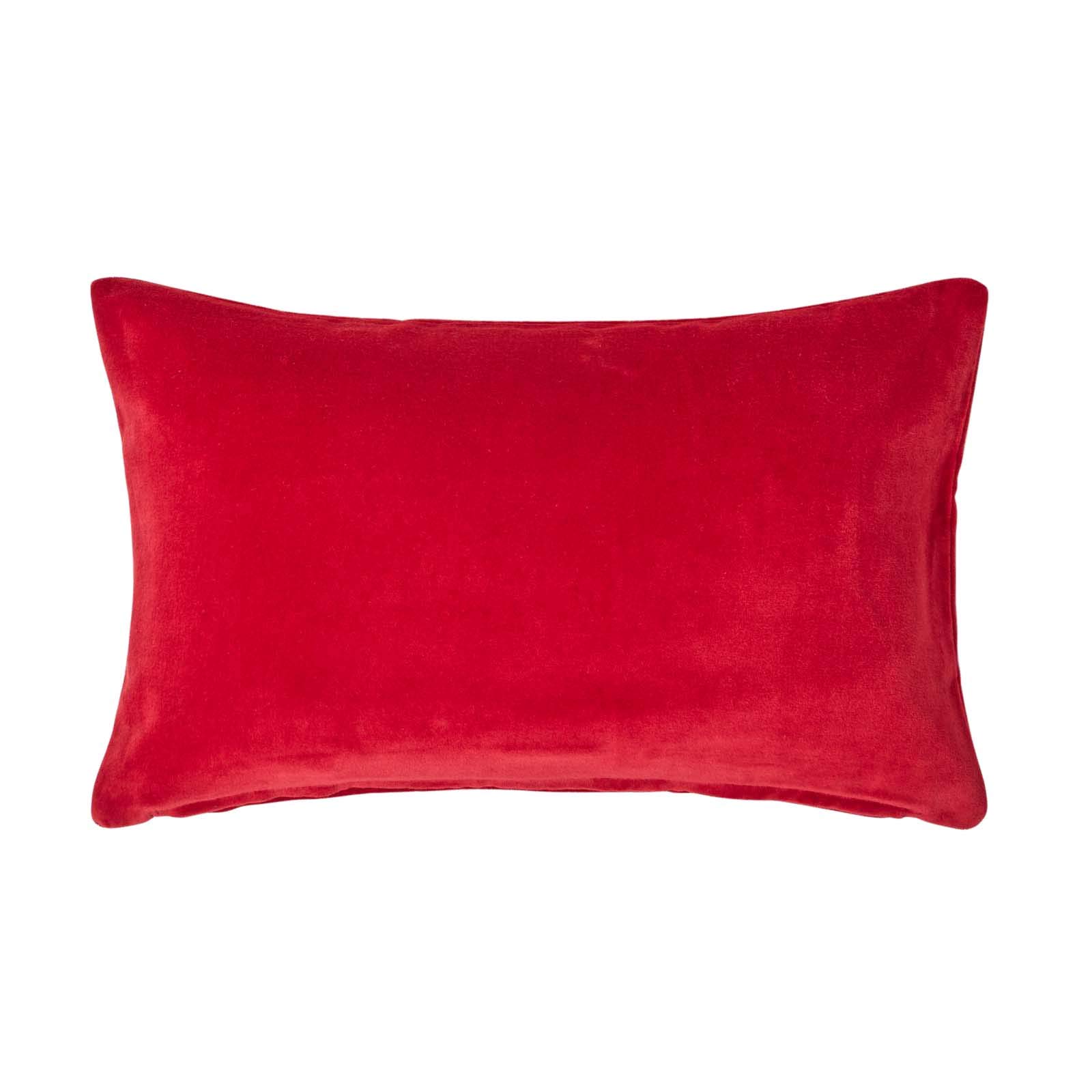 HOMESCAPES Red Velvet Cushion Cover Super Soft Cotton Velvet Luxury Scatter Cushion Rectangle Plain Accent Throw Pillow for Sofa and Bed Decoration with Hidden Zipper, 30 x 50 cm