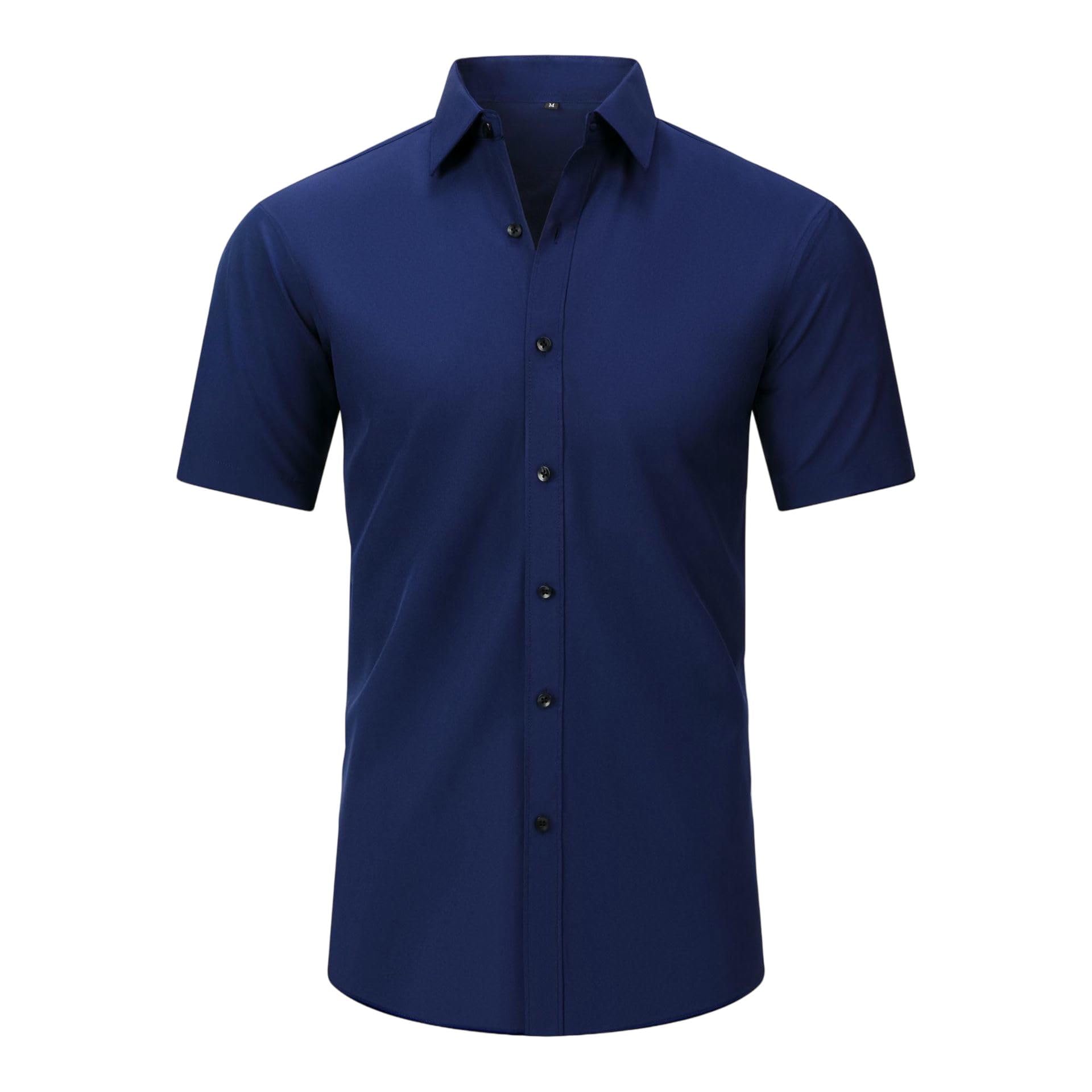 USTZFTBCL Camicia da uomo a maniche corte tinta unita slim fit abbottonata resistente alle rughe