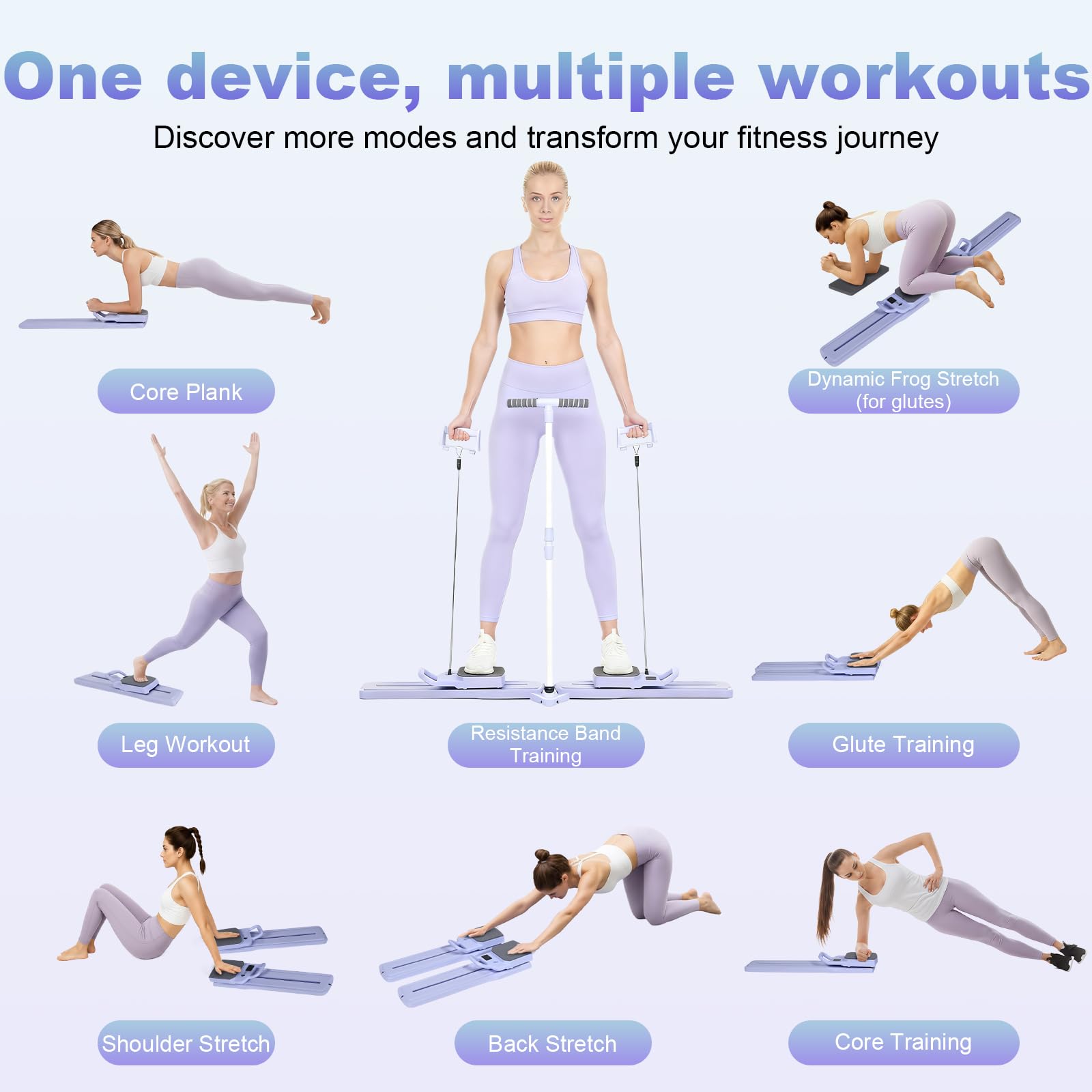 Pilates Board 2025 aggiornamento design diviso con display LCD, dispositivo fitness per 2 persone, riformatore pilates pieghevole 6 in 1 per casa, allenamento addominale con timer per tutto