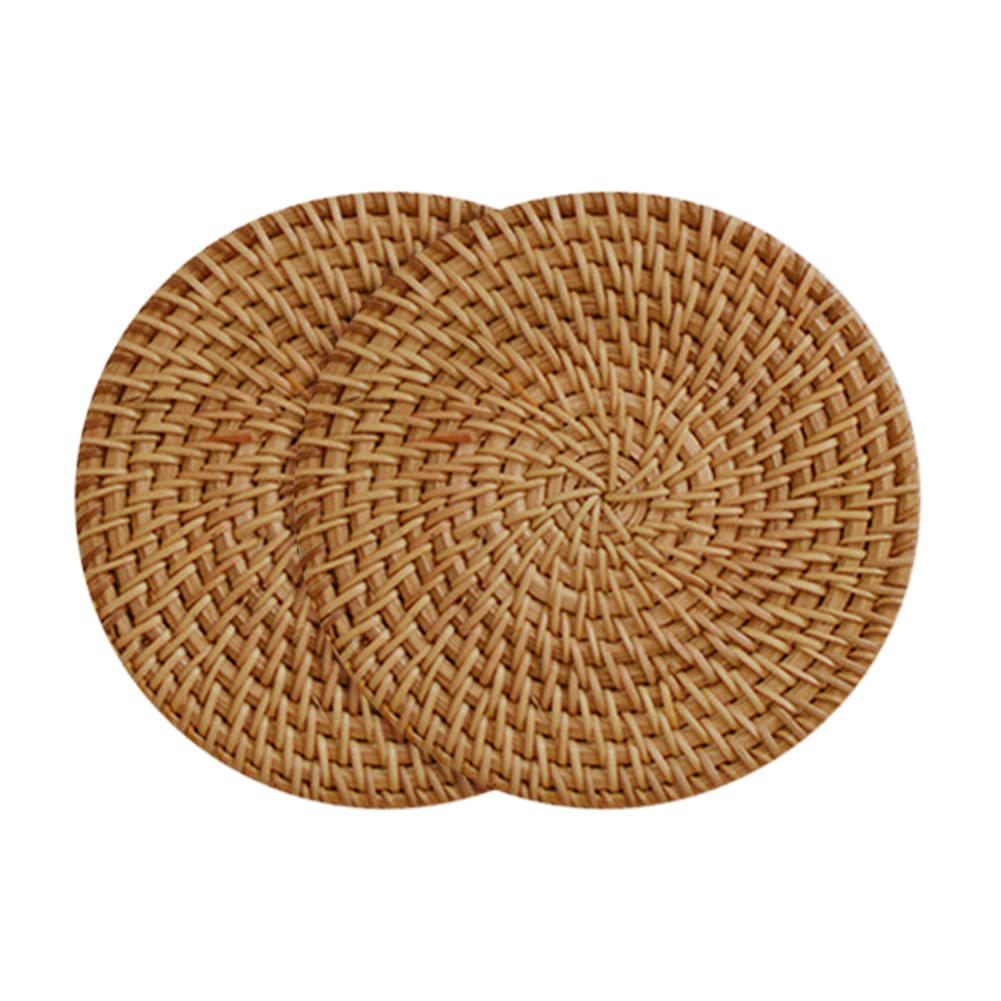Natural Handmade Woven Bamboo Rattan Coasters,Non-Slip Round Straw for Tea cup Wicker Cup Base Plates & Dishes Insulated Hot Pads,Home Kitchen Living Coffee Drinks Decor Accessories,13CM 2Pcs