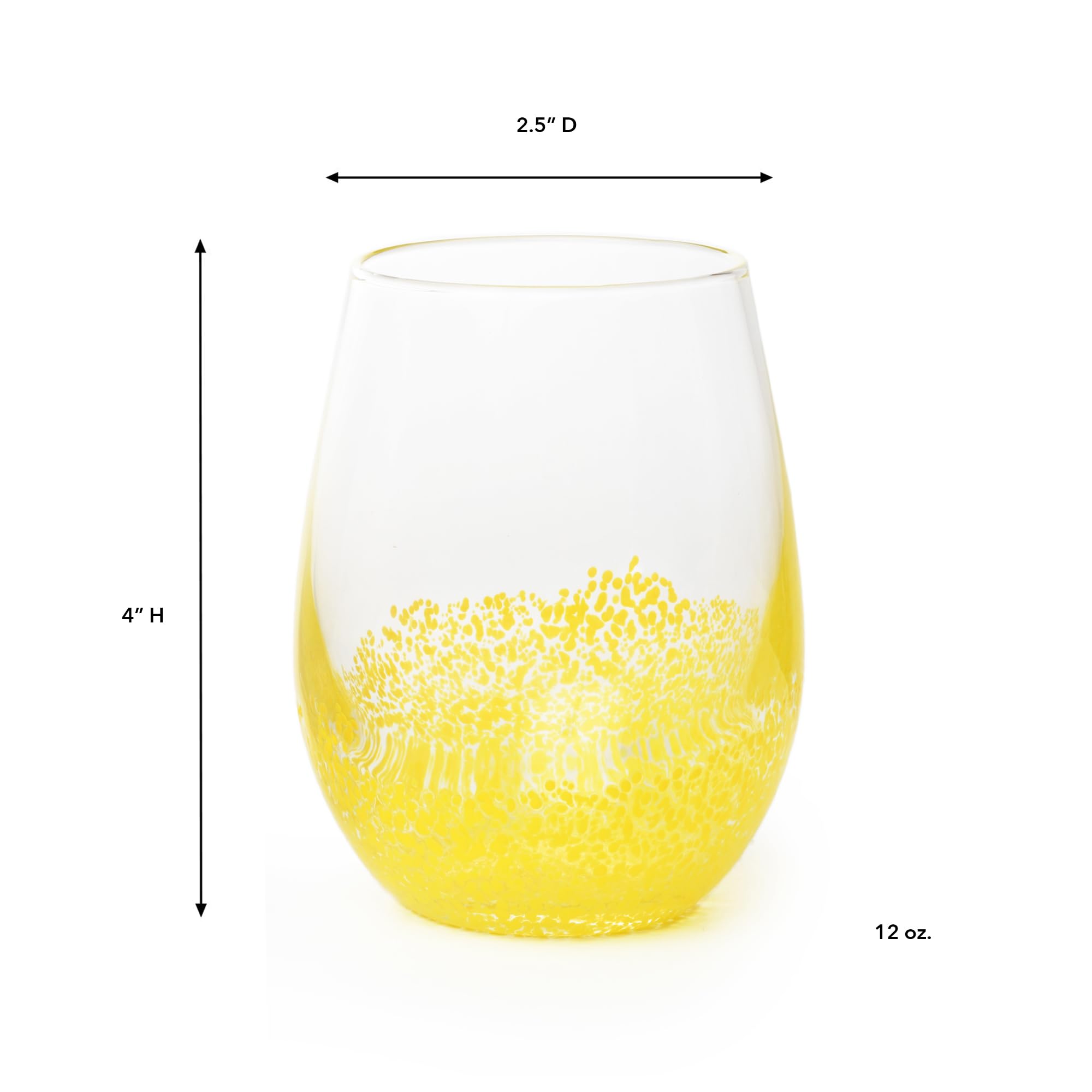 IMPULSE! Tierra Set of 6 Yellow Glassware - Versatile for Cocktails, Margaritas, Gin Tonic, Bar Set, Durable Glass, Refreshing Beverages, Fruit Punch, Smoothie, 12 oz Capacity, 2.75 x 4.75 inches