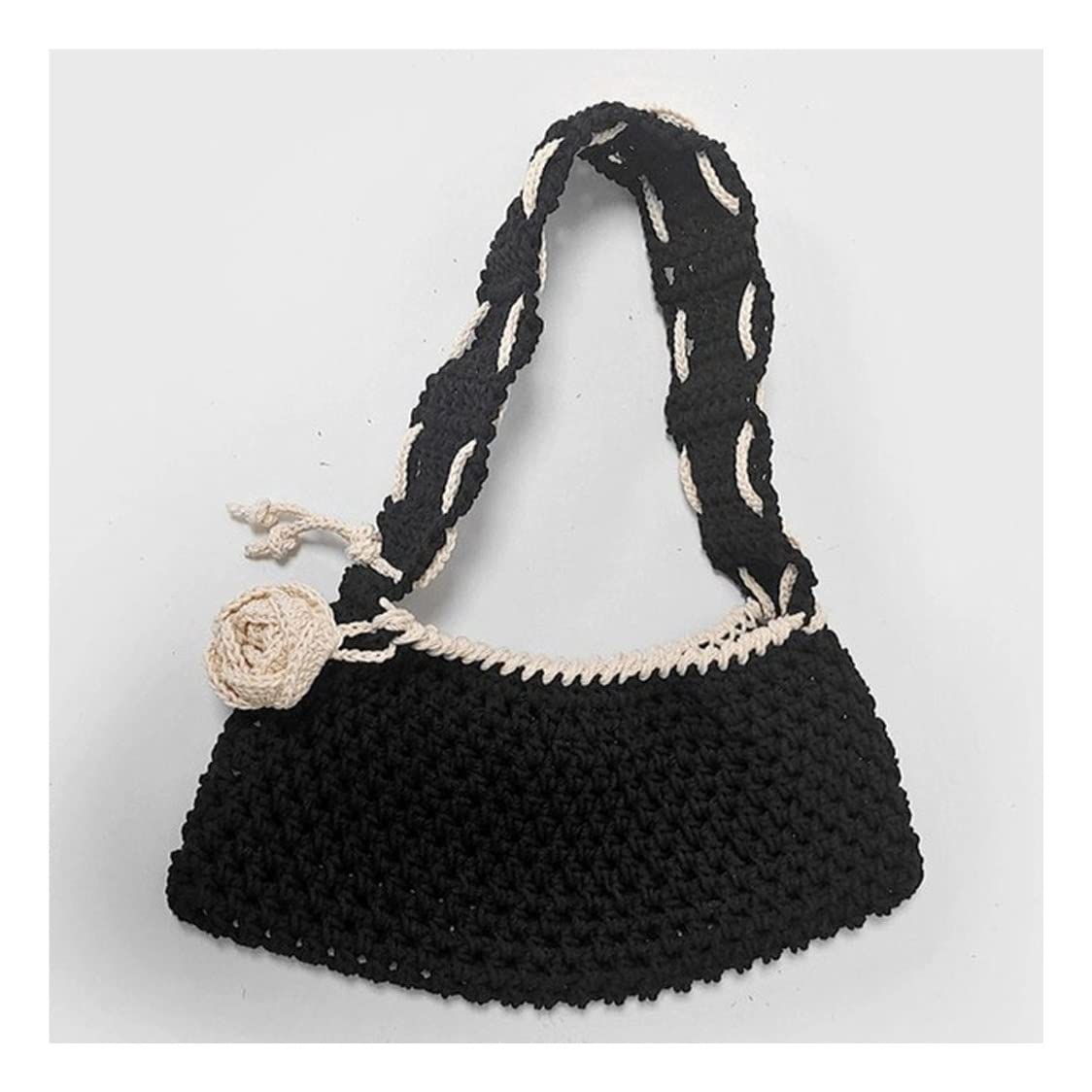 YQUER Wool Knitted Tassel Shoulder Shopping Bag for Women Vintage Cotton Cloth Girls Tote Shopper Bag Large Female Handbag (Color : B, Size : 31 * 14cm)