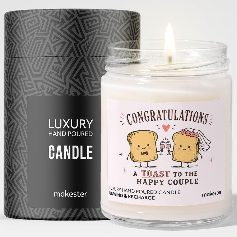 Wedding Gift for Wedding Couple - Luxury Soy Wax Candle - Vanilla, Jasmine, Sugared Almond - Makester