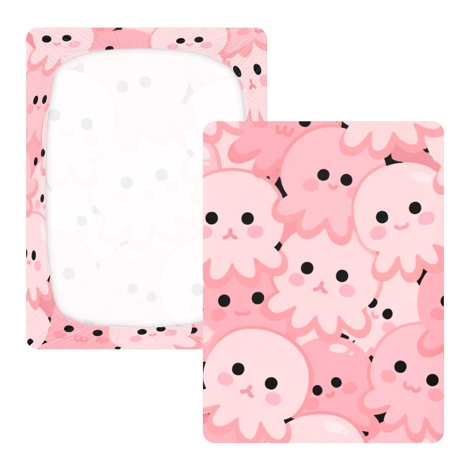 Juego de sábanas para cuna de bebé, de algodón, suaves, transpirables, de dibujos animados, con diseño de pulpópodos, color rosa, 1 unidad