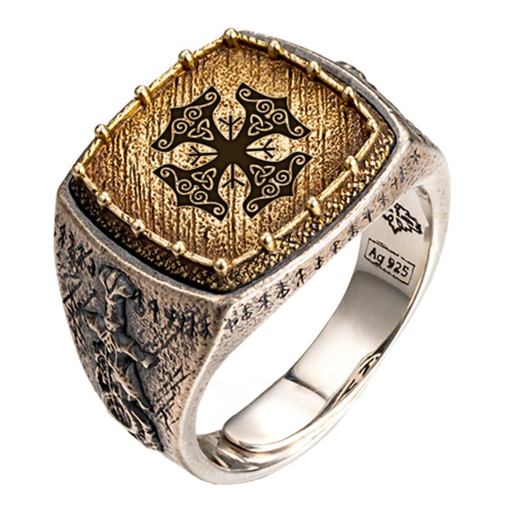 Zweifarbiger 925 sterling silber wikinger ring nordischer schmuck für herren damen verstellbar