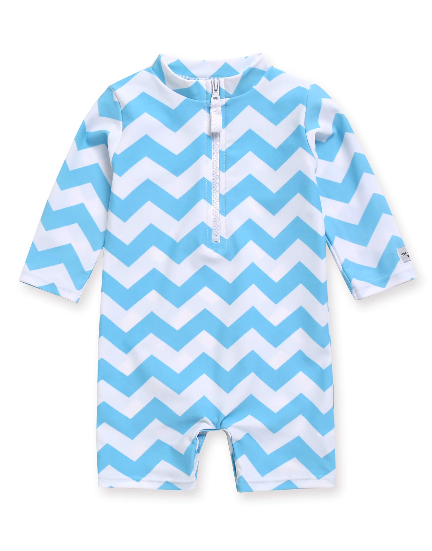 VAENAIT BABY Zip &amp; Snap Rash Guard Swimsuit, UPF 50+ One-Piece Long Sleeve Swimwear, Quick Dry Infant Beach Suit for 0~2T