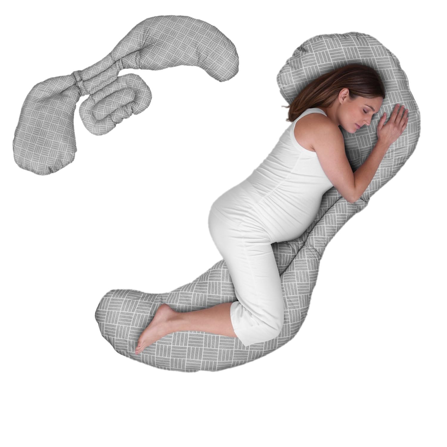 Boppy Cuscino Gravidanza Supporto Total Body Modulabile Grigio, Cuscino Confortevole, Garantisce Supporto Per il Corpo, Favorisce Posizione Laterale, 3 Parti per Ogni Esigenza, Lavabile in Lavatrice