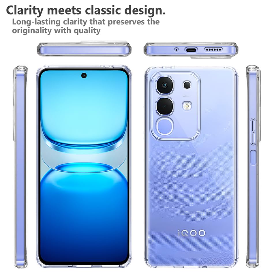 Image of Fashionury Crystal Clear Case for Vivo T4x 5G / iQOO Z10x 5G / Vivo Y31 Pro 5G | Yellowing Resistance | Transparent TPU Silicone | Raised Camera Lips | Slim Transparent Cover