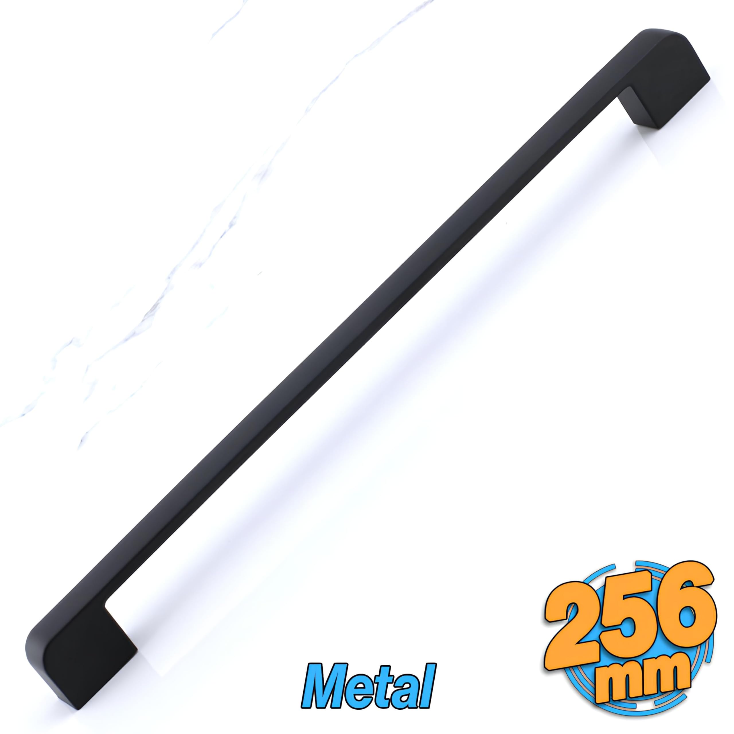 Badem10 Radus Siyah Metal Kulp 256 mm - 25.6 cm Mobilya Çekmece Mutfak Dolabı Dolap Kulpları Kulbu Kulpu