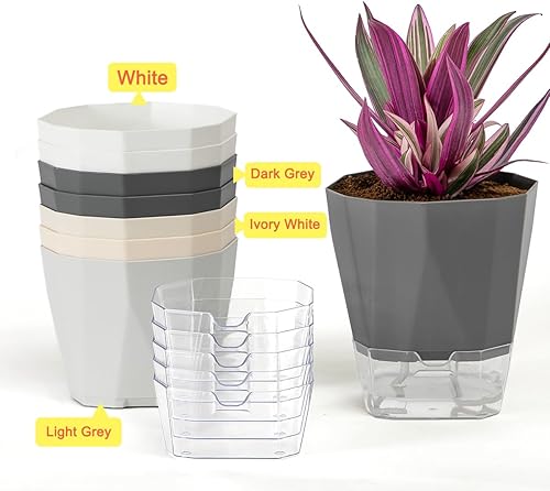 Miniatura 7 de Paquete de 5 macetas de riego automático de 56.78.4 pulgadas para plantas de interior y exterior, macetas de violeta africana, gris oscuro