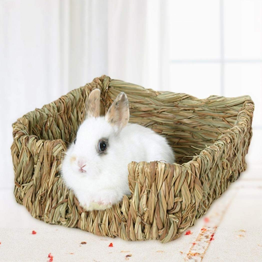 TeDUnaxxme Cage Nest House Chew Toy Bed Woven Grass Small Pet Rabbit Hamster Guinea Pig - Wood Brown