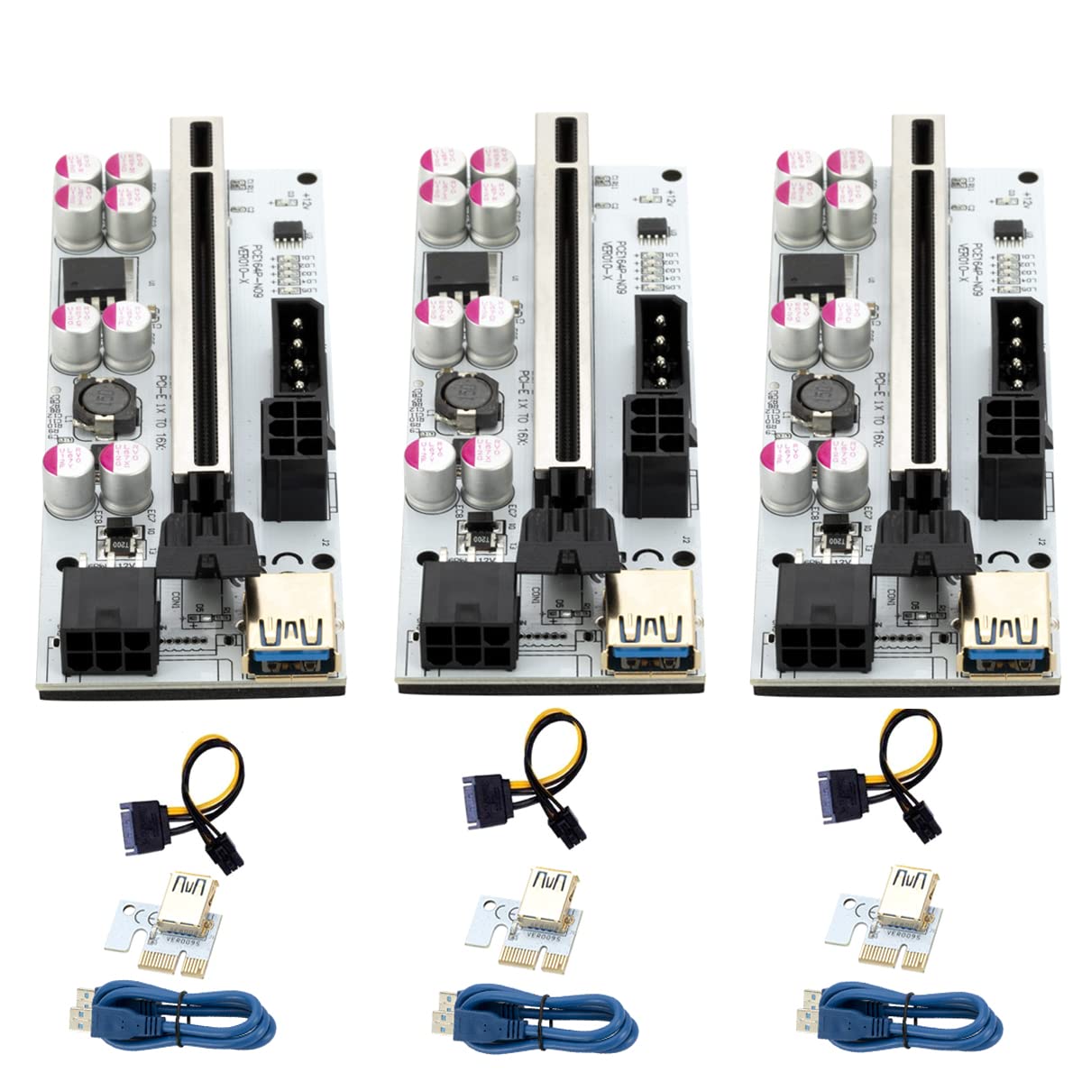 新しいバージョン、009S Plus PCIE Riser 1Xから16Xグラフィックス拡張、ビットコインGPUマイニングパワード、 VER009S  Plus PCI-E PCIE ライザー 009s 6 ピン PCI Express ライザーカード Molex USB 3.0 ケーブル 1X  16X エクステンダー ビットコイン BTC マイナー ...