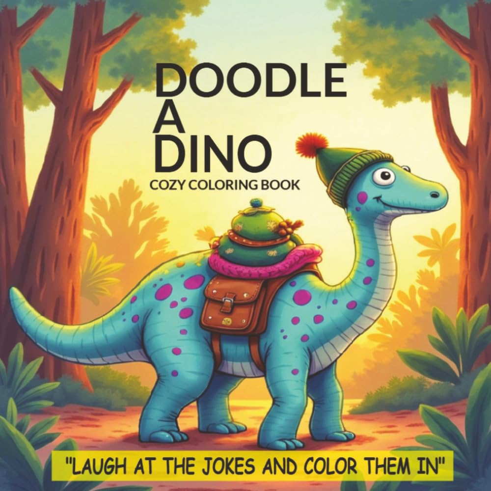 DOODLE A DINO: Laugh at the jokes and color them in. Cozy and easy dinosaur color in jokes for children ages 4 to 8 and Senior friendly. (The Friendly Dino Squad)