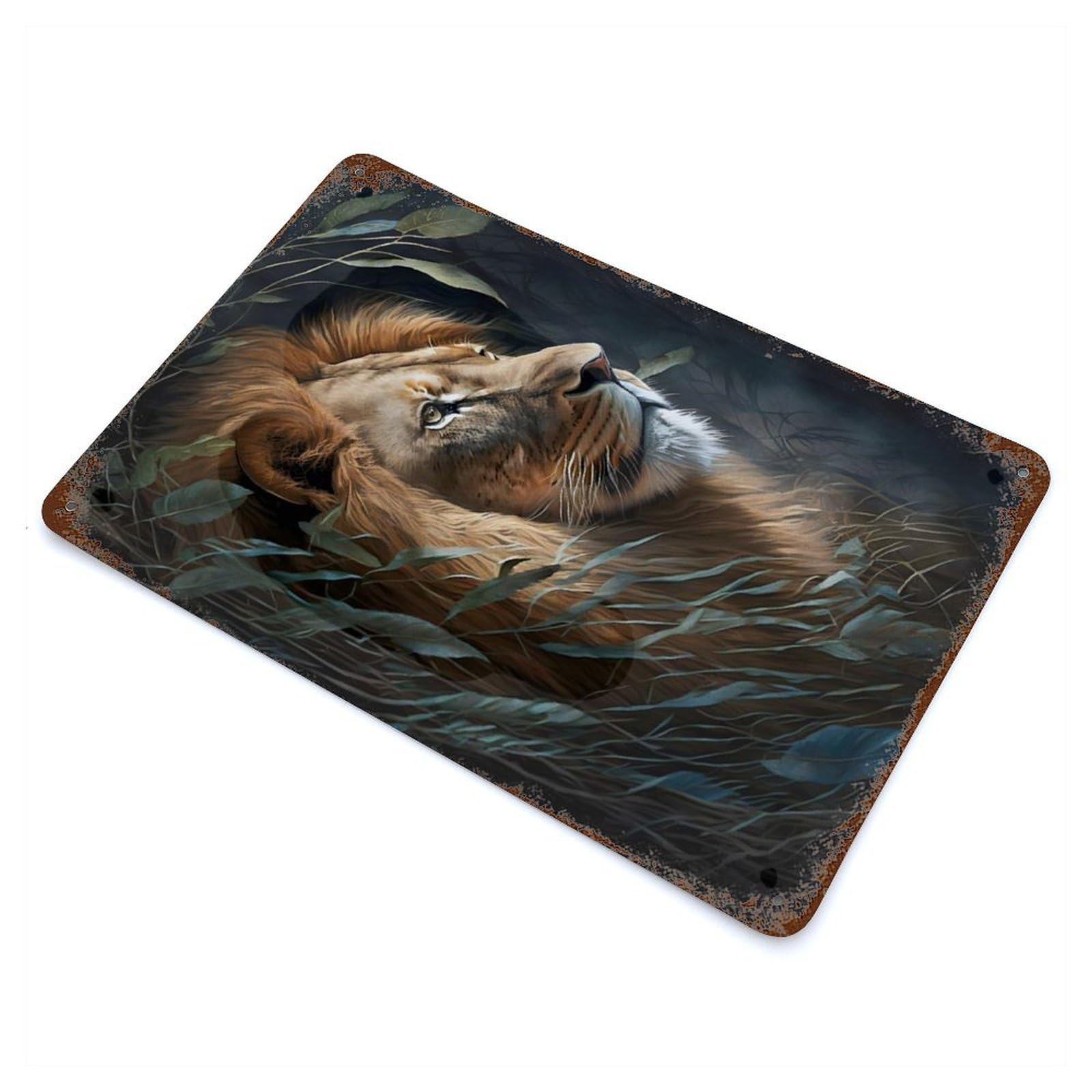 Lion Floral 11.8"x7.9" Retro Metal Sign, Old School Wall Decor for Office, Studio And Wall Decor
