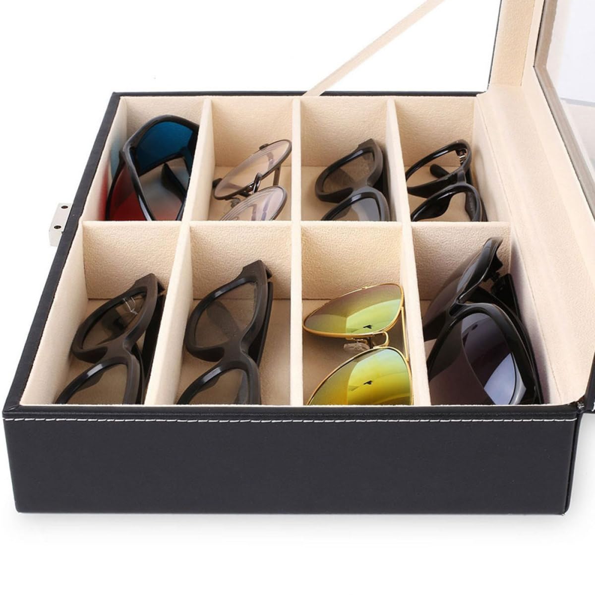 Boîte à Lunettes en Cuir Pu Noire pour Montre et Bijoux, Organisateur Pratique pour Rangement et Protection, pour Usage Personnel Coiffeuse