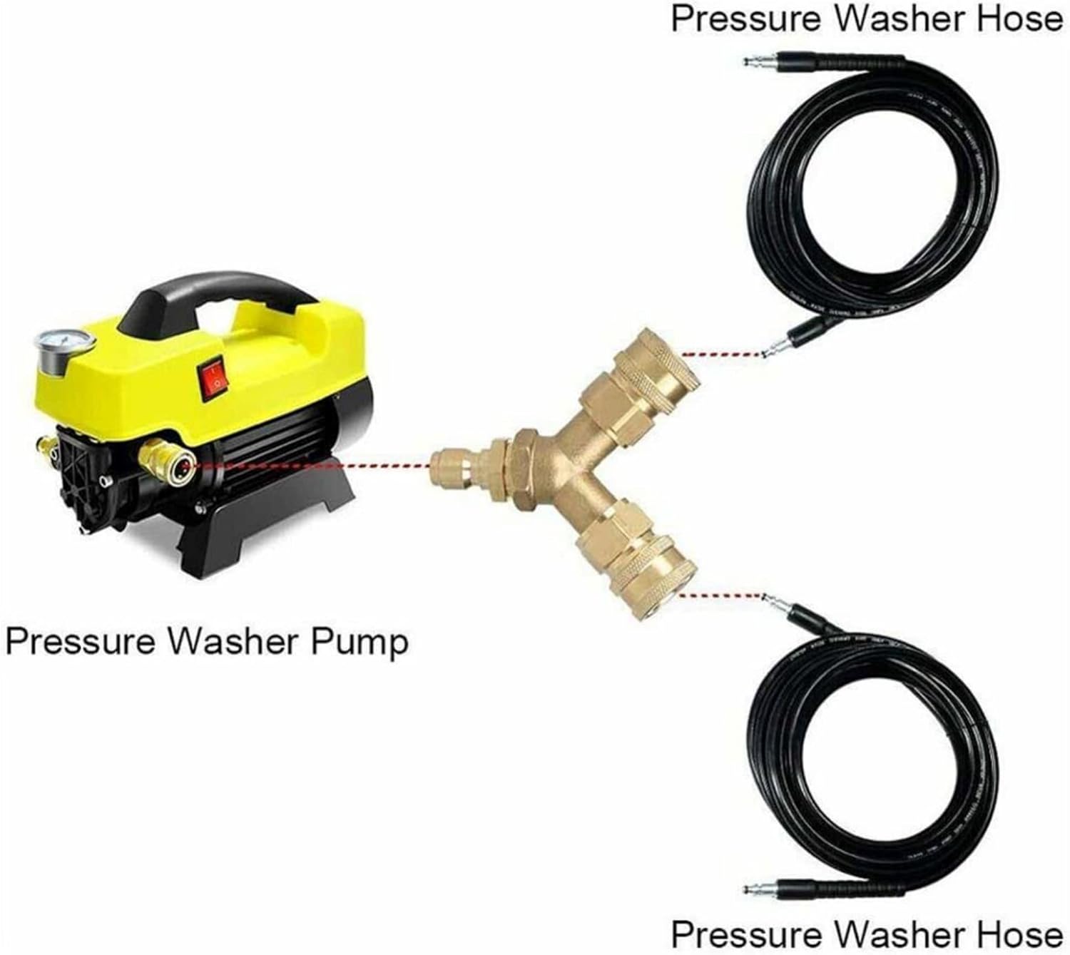 Pressure Washer Tee, 3/8 Inch Fitting Splitter Coupler 4.0 GPM Accessories, Quick Connect Two Gun to One Power Washer
