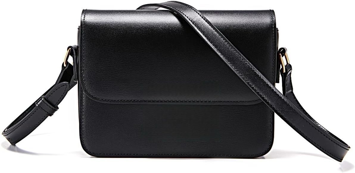 Women's Genuine Leather Crossbody Shoulder Bag, Vintage Handbag with Adjustable Strap and Gold Buckle