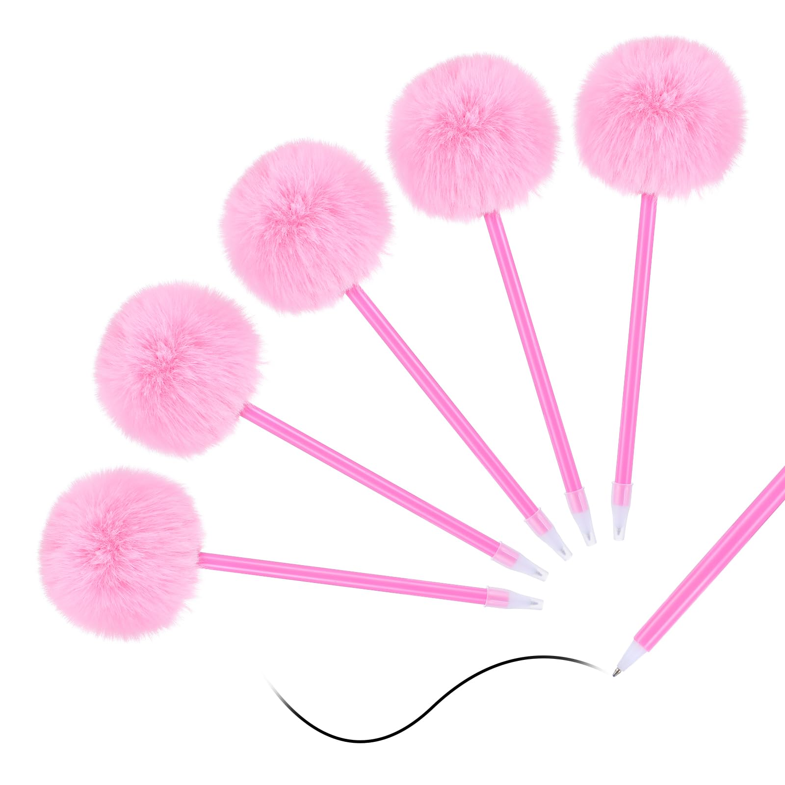 Sibba Pom Pom Pens 5 Pcs Needle Gel Ink Pens Pink Fuzzy Pens Fluffy Ballpoint Pen Cute Writing