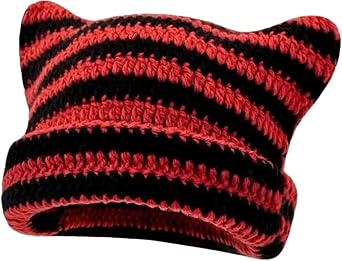 Crochet Hats for Women Cat Ear Beanie Y2K Beanies Vintage Grunge Accessories Slouchy Beanies for Travel Daily Wear