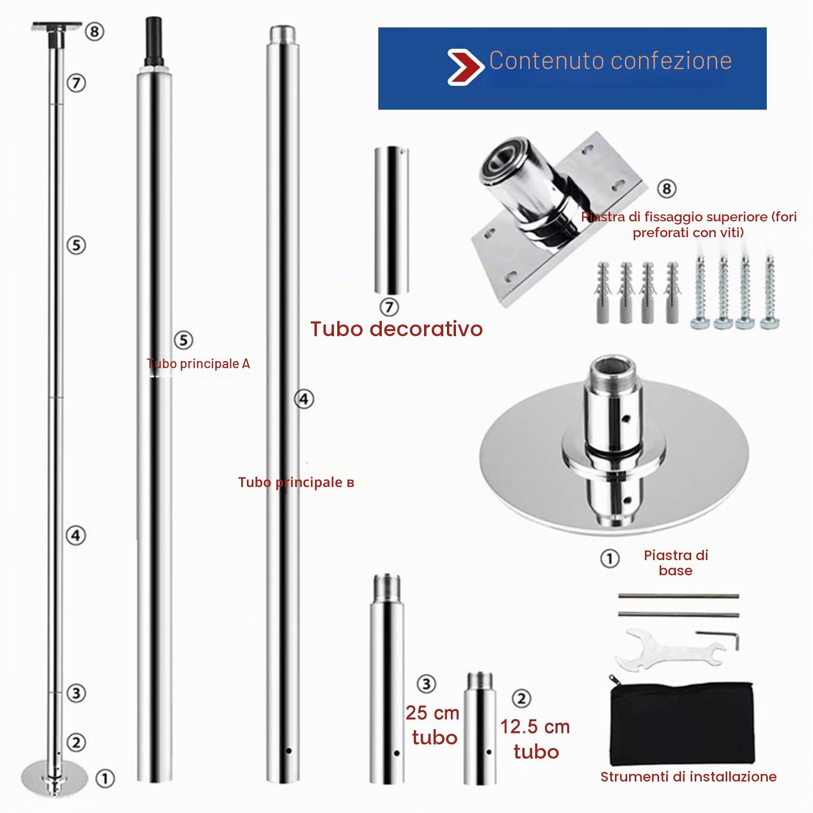 Palestra professionale 45 mm Spinning Static Dance Pole – Heavy Duty per casa con montaggio a soffitto