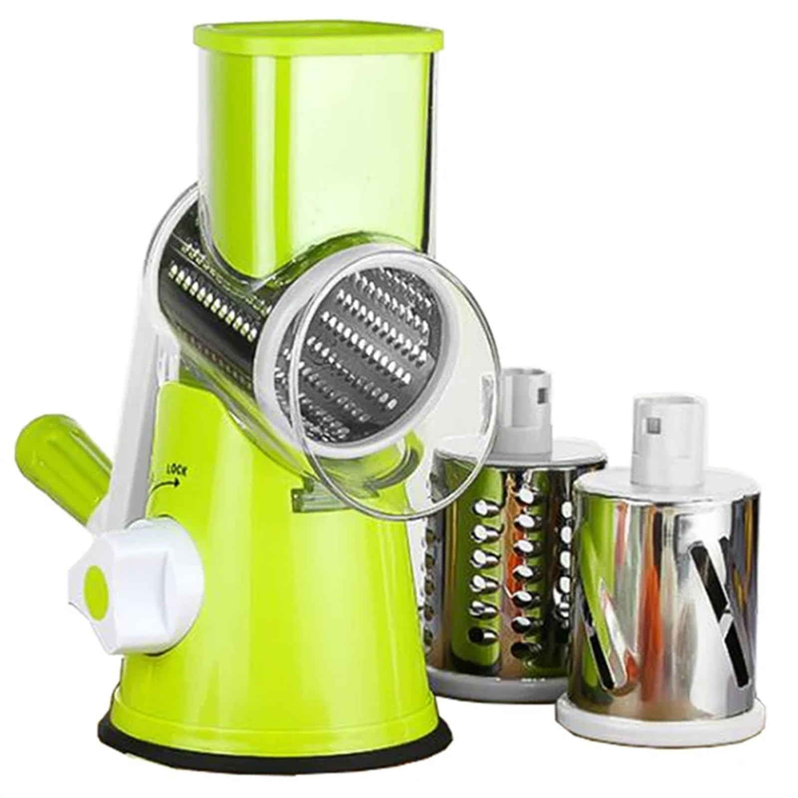 grattugia Mela Affettatrice rotativa Manuale for Verdure da Cucina, grattugia for Formaggio, Tritatutto con 3 Tamburi affilati in Acciaio Inossidabile (Color : Green)