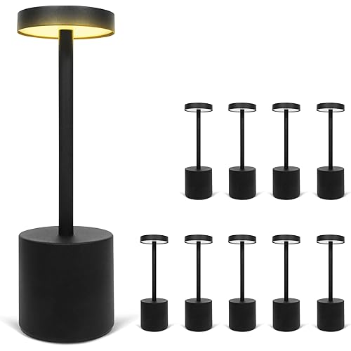 10 Pack - Black Rechargeable Cordless Table Lamps, Portable LED Desk Lamps, Dimming 5000mAh Rechargeable Battery Powered LED Lighting for Restaurant,Bar, Bedroom, Outdoor, Party