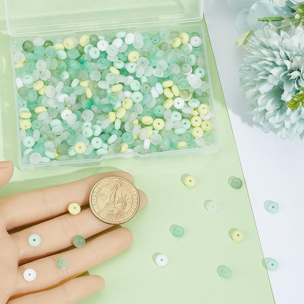 1 Box 600PCS Glass Rondelle Beads with Hole Green Abacus Imitation Jade Flat Round Disk Gemstone Disc Stone Loose Spacer Bead Bulk for Jewelry Making Bracelets Necklace DIY Crafts Supply - Image 3