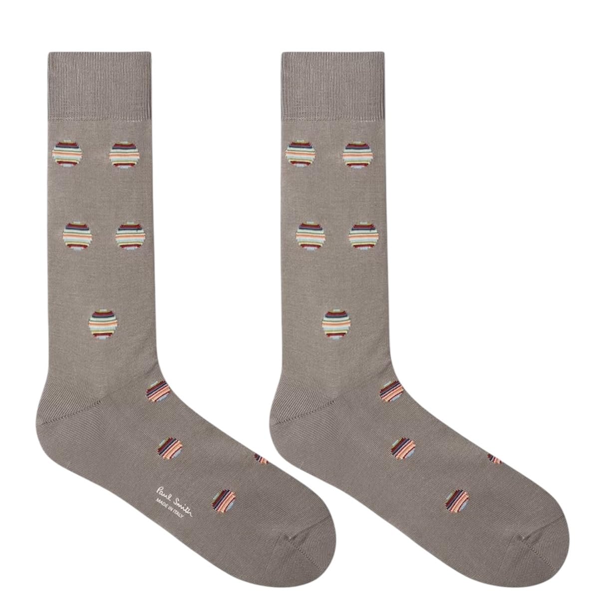 Paul Smith Beige Striped Multicolured Polka Dot Socks. One Size