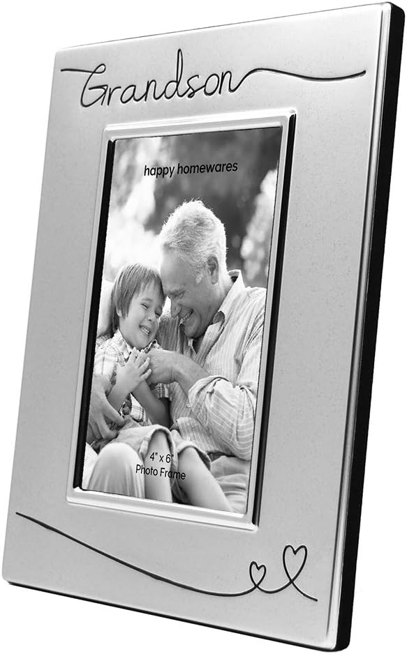 Haysom Interiors Beautiful Two Tone Silver Plated Grandson 4" x 6" Picture Frame with Black Velvet | Unique and Thoughtful Gift Idea by Happy Homewares