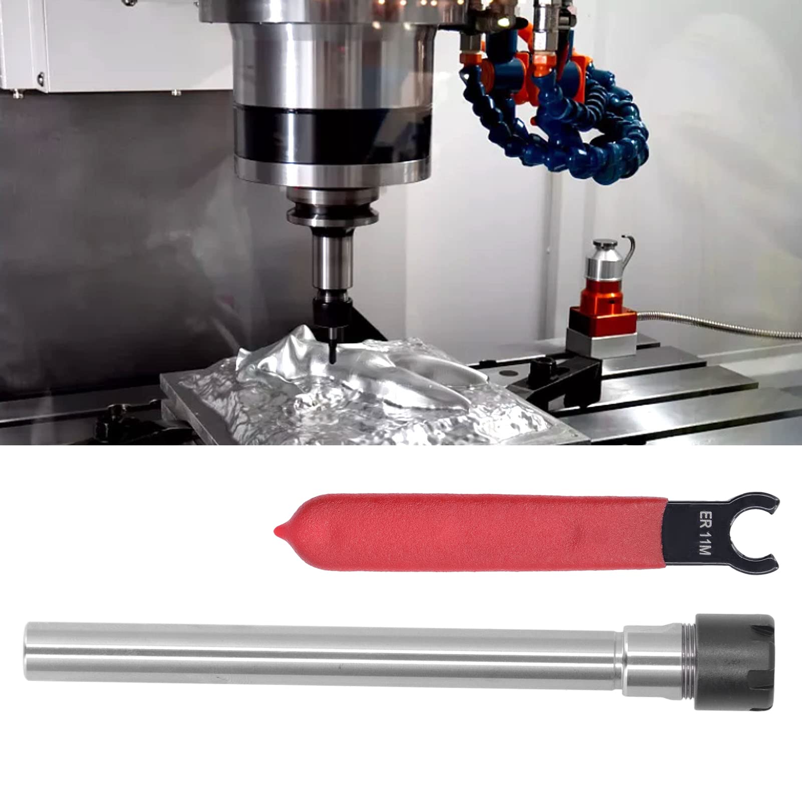 Hilitand Spannzangenhalter ER11 100 Spannzangenhalter Zylinderschaft-Verlängerungsstange mit Schlüssel für CNC-Fräsdrehwerkzeug 1-7 Mm Spannbereich, Spannzangen(C10-ER11M-100L)