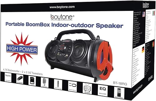 Miniatura 7 de Boytone, Altavoz portátil Bluetooth Boombox, interior/exterior, 25 W, sonido fuerte, graves más profundos, subwoofer de 5 pulgadas, tweeter 3.25,