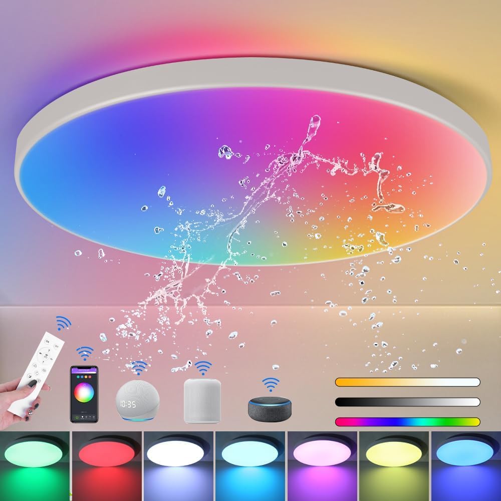 WiFi Smart Ceiling Light, Alexa RGB LED Ceiling Lights Fixture, Flush Mount 24W Dimmable and Color Changing,Compatible with Tuya App/Alexa/Google Home,for Bedroom/Living/Kids Room