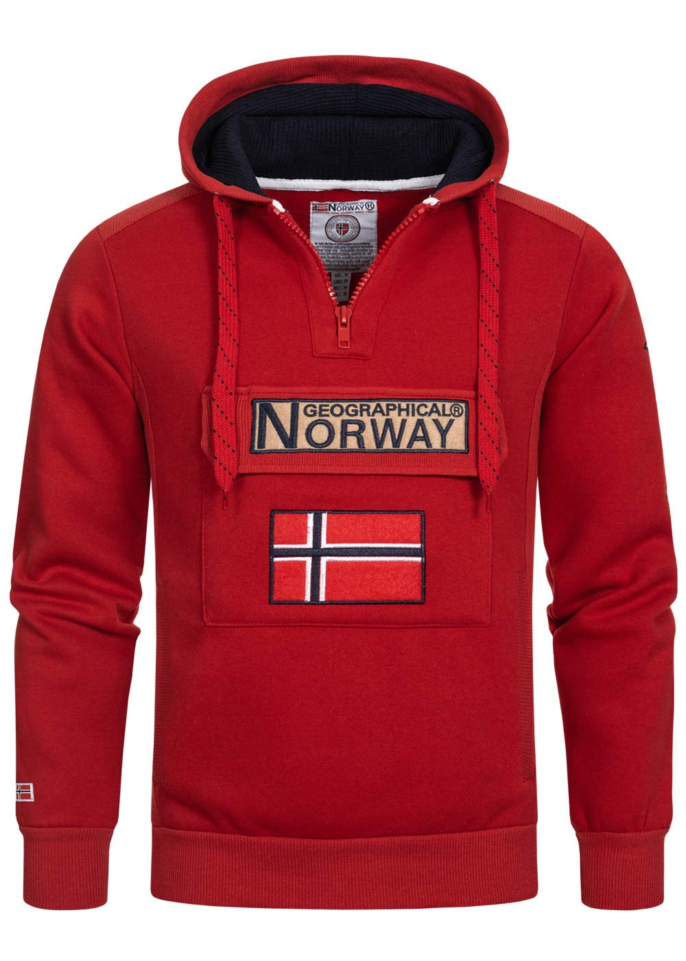 Geographical Norway GYMCLASS - Felpa con cappuccio e tasca a marsupio da uomo, con logo della marca e maniche lunghe