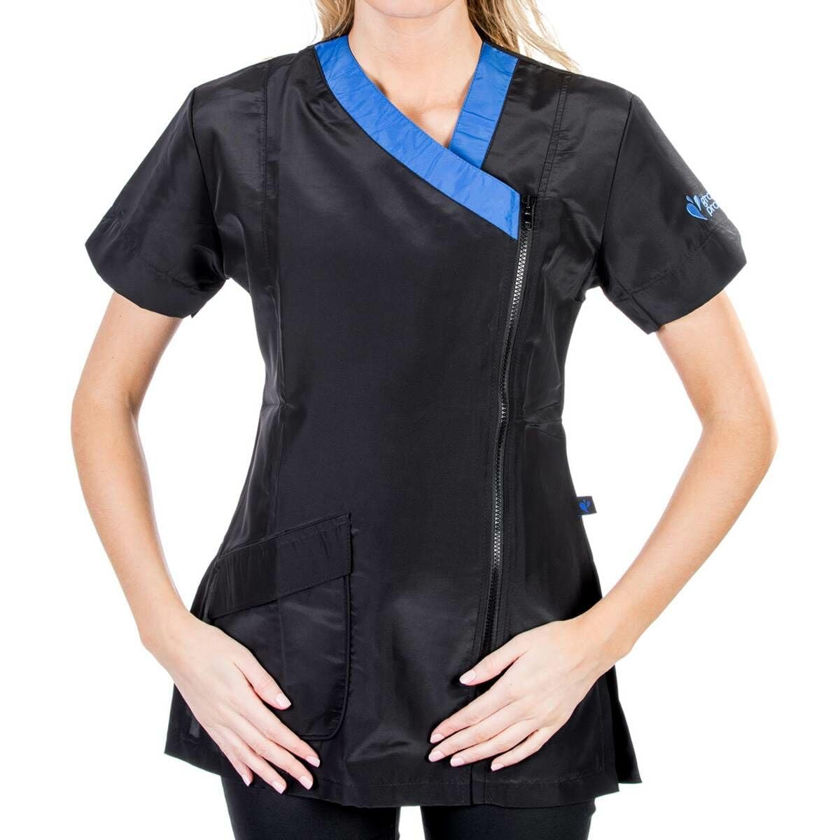 GROOM PROFESSIONALRimini Dog Grooming Tunic - Pet Grooming Workwear - Hair-Resistant Material - Stylish & Comfortable Fit with Stylish Off-Centre Zip & Easy Access Pockets, Blue